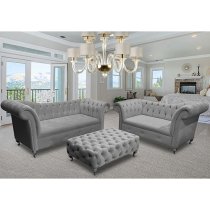 Izu Plush Velvet 2 Seater And 3 Seater Sofa Suite In Grey