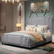 Enumclaw Plush Velvet Super King Size Bed In Grey