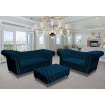 Izu Plush Velvet 2 Seater And 3 Seater Sofa Suite In Peacock