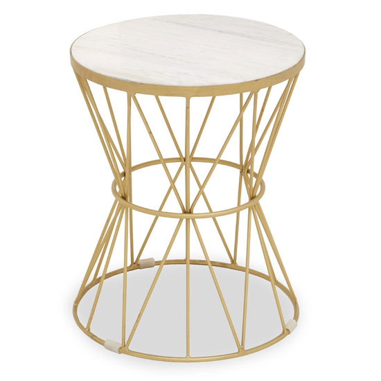 Mekbuda Round White Marble Top Side Table With Gold Frame