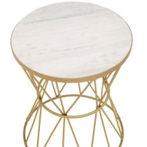 Mekbuda Round White Marble Top Side Table With Gold Frame