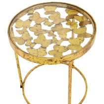 Mekbuda Round Clear Glass Top Side Table With Gold Frame