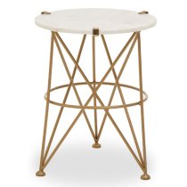 Mekbuda Round White Marble Top Side Table With Angular Legs