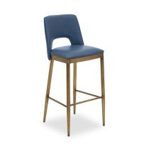 Glidden Leather Bar Chair With Brass Legs In Blue