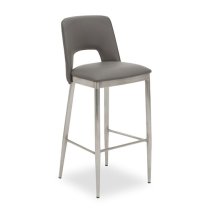 Glidden Leather Bar Chair With Silver Legs In Grey