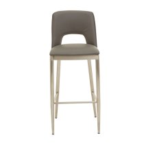 Glidden Leather Bar Chair With Silver Legs In Grey