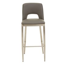 Glidden Grey Leather Bar Chair With Brass Legs In Pair