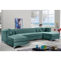 Asbury U-Shape Plush Velvet Corner Sofa In Seaspray