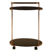 Orion Black Glass 2 Tier Drinks Trolley With Rose Gold Frame