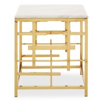 Aralia White Marble Top Side Table With Gold Metal Frame