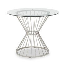 Anza Round Clear Glass Top Dining Table With Silver Metal Base