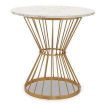 Anza Round White Marble Top Side Table With Silver Metal Base