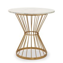 Anza Round White Marble Top Side Table With Silver Metal Base