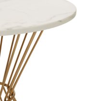 Anza Round White Marble Top Side Table With Silver Metal Base