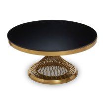 Anza Round Black Glass Coffee Table With Gold Metal Base