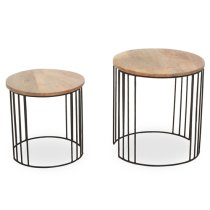 Santorini Round Wooden Set Of 2 Side Tables In Natural