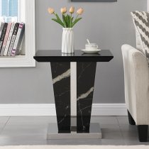 Memphis Gloss Lamp Table In Milano Marble Effect With Glass Top