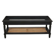 Corson Clear Glass Coffee Table With Rattan Undershelf In Black