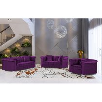 Kenosha Malta Plush Velour Fabric Armchair In Boysenberry