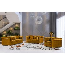 Kenosha Velour Fabric 2 Seater And 3 Seater Sofa In Gold