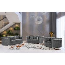 Kenosha Velour Fabric 2 Seater And 3 Seater Sofa In Grey