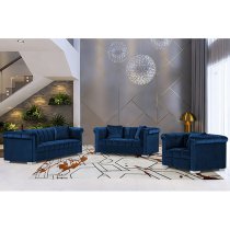 Kenosha Malta Plush Velour Fabric Armchair In Navy