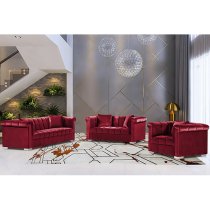 Kenosha Malta Plush Velour Fabric 2 Seater Sofa In Red