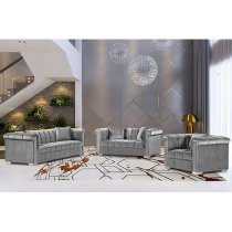 Kenosha Malta Plush Velour Fabric 2 Seater Sofa In Silver