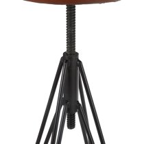 Santorini Round Brown Leather Stool With Black Metal Leg