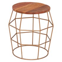 Santorini Round Wooden Side Table With Gold Frame In Natural