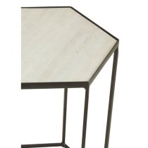 Mekbuda Hexagonal White Marble Top Side Table With Black Frame