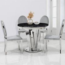 Leming Round Marble Dining Table In Black With Chrome Base