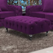 Worley Malta Plush Velour Fabirc Footstool In Boysenberry