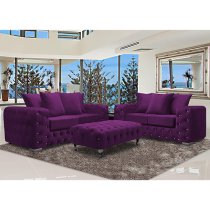 Worley Malta Plush Velour Fabirc Footstool In Boysenberry