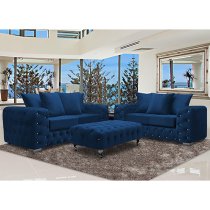 Worley Malta Plush Velour Fabirc 2 Seater Sofa In Navy