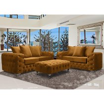 Worley Malta Plush Velour Fabirc 3 Seater Sofa In Gold