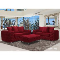 Worley Malta Plush Velour Fabirc Footstool In Red