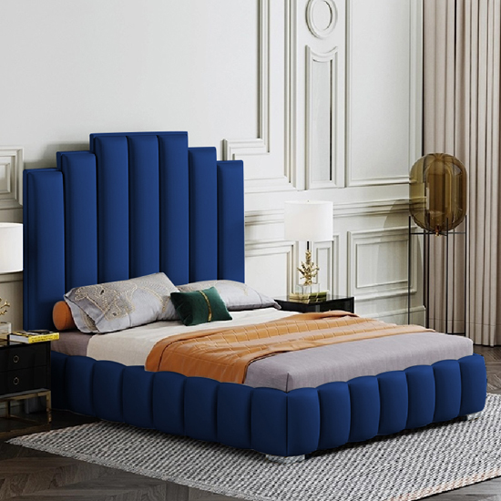 Leica Plush Velvet Small Double Bed In Blue