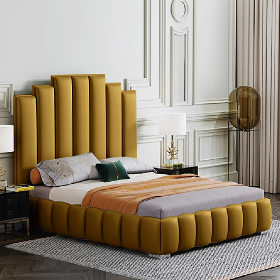 Leica Plush Velvet Double Bed In Mustard