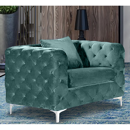 Mills Malta Plush Velour Fabric Armchair In Seaspray