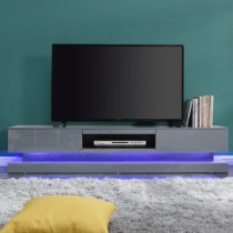 Score High Gloss TV Stand In Mid Grey And Multi LED Lighting