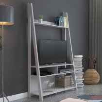 Travis Wooden Ladder TV Stand With 3 Shelves In Grey