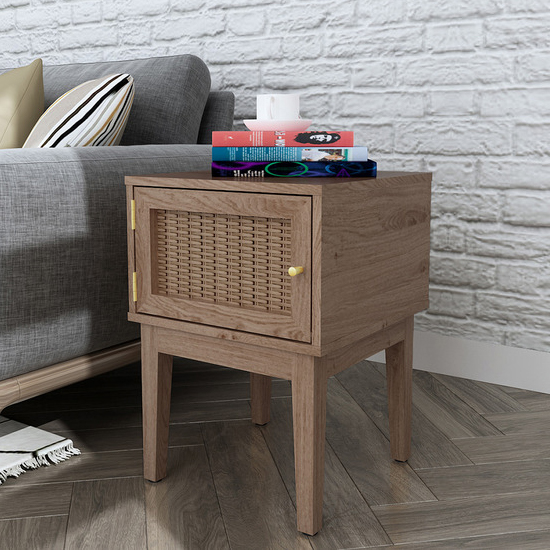 Burdon Wooden Lamp Table With 1 Door In Oak