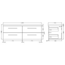 Quincy 144cm Wall Hung Vanity With Basin In Gloss White