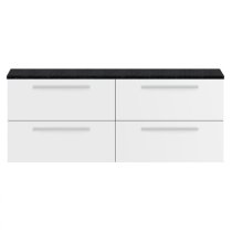 Quincy 144cm Wall Vanity With Black Worktop In Gloss White