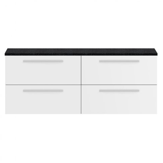 Quincy 144cm Wall Vanity With Black Worktop In Gloss White