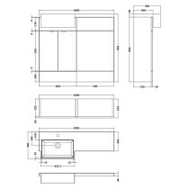 Fuji 100cm Left Handed Vanity With Square Basin In Black