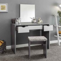 Elstow Wooden Dressing Table Set In Grey And White