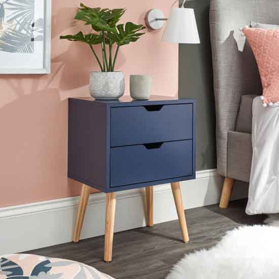 Norwich Wooden 2 Drawers Bedside Cabinet In Blue