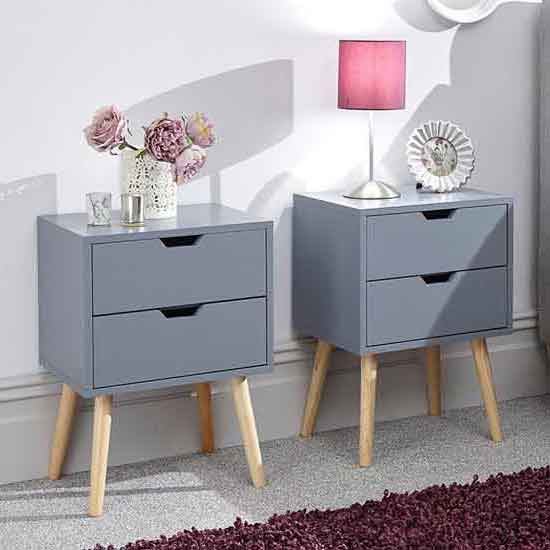 Niceville Dark Grey Wooden 2 Drawers Bedside Cabinets In Pair